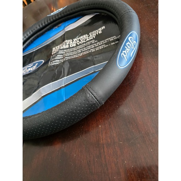 Ford Steering Wheel Cover Black Perforated Blue Oval Logo 14.5-15 Inch Universal - Picture 5 of 5